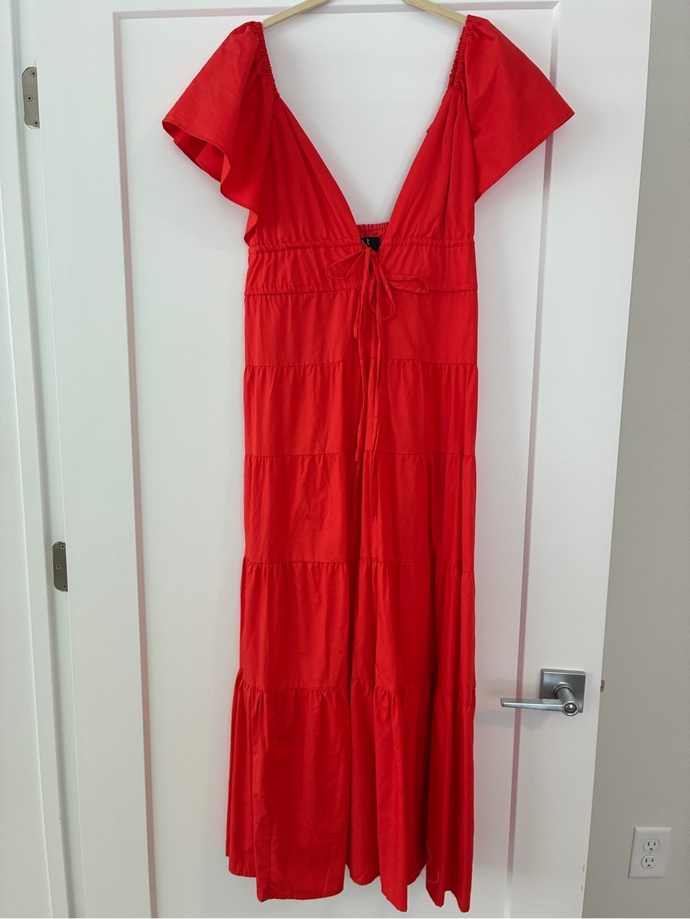 Red V-Neck Tiered Maxi Dress